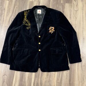 kanji jeans suit blazer size (5XL)black solid with dragons on back and pocket